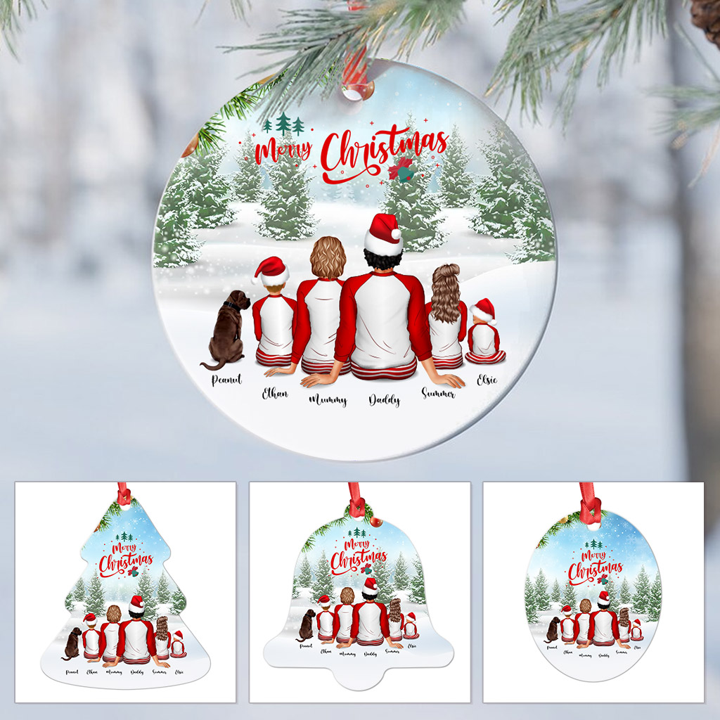 Christmas 2022- Personalized Ornament - Chrismas Family and Dog - Custom Ornament Family Type 1