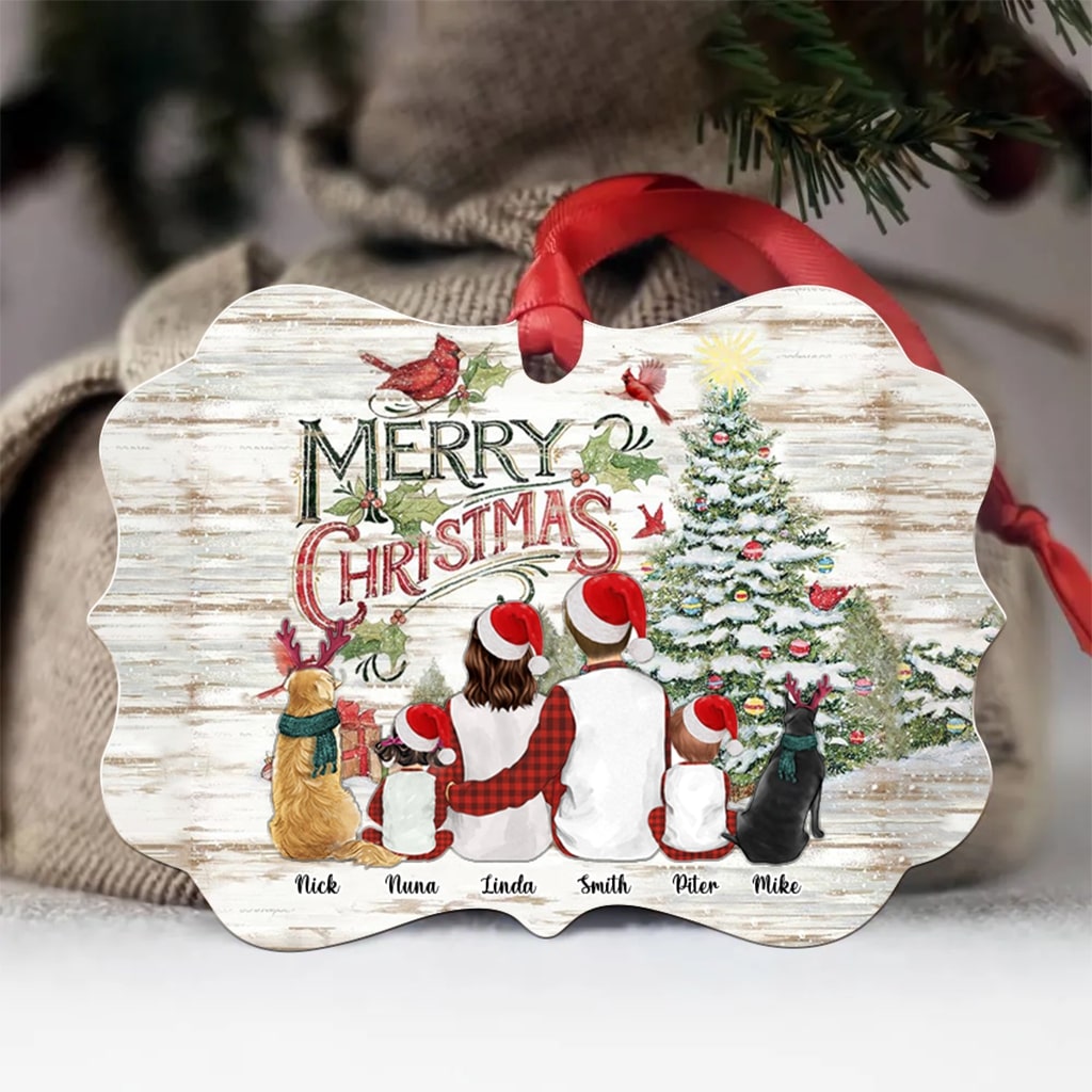 Merry Christmas 2022 - Personalize Family - Ornaments Gift - Dog and Family - Ornaments Medallin