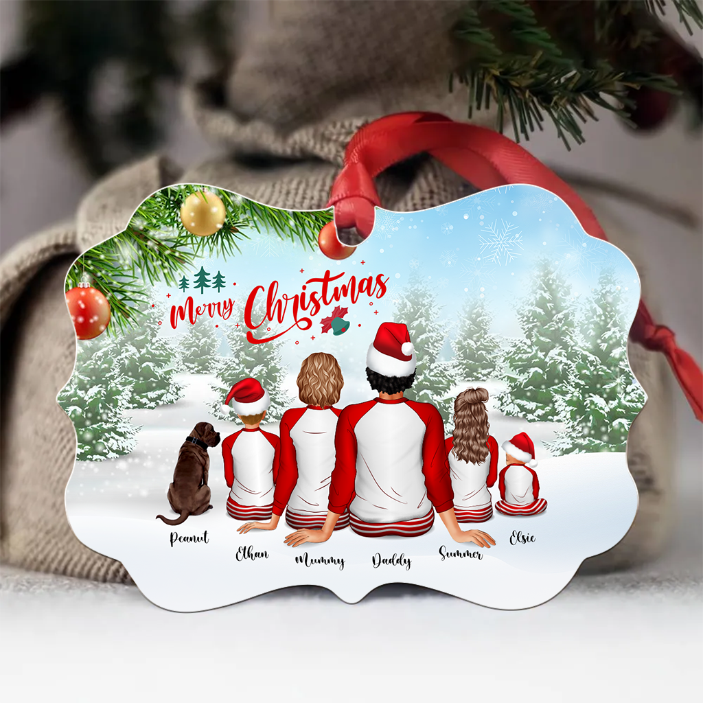 Christmas 2022- Personalized Ornament - Chrismas Family and Dog - Custom Ornament Family - Ornament Medallion Type 1