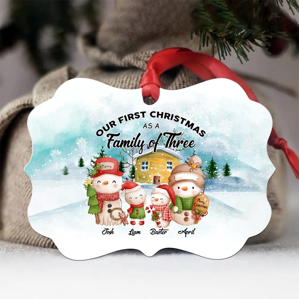 Our First Christmas As A Family Of Three - Custom Christmas Ornament Gift - Personalized Ornament