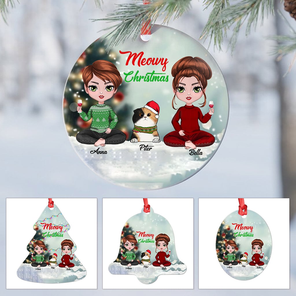 Personalized Christmas Ornaments - Custom Ornaments Gifts - Two Sisters Two Girls and Cat -Personalized Ornaments