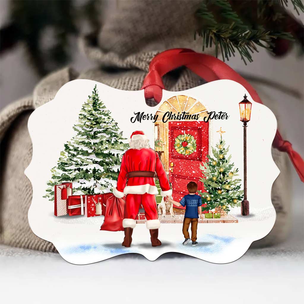 Personalized Ornament Medallion - Santa Claus X'mas with Boy Ornaments Christmas - Custom Christmas Ornament Gift 