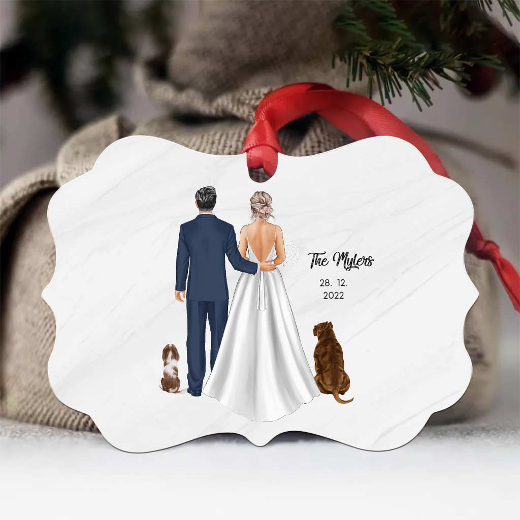 Wedding With Pet Christmas Ornaments - Personalized Couples Ornaments  