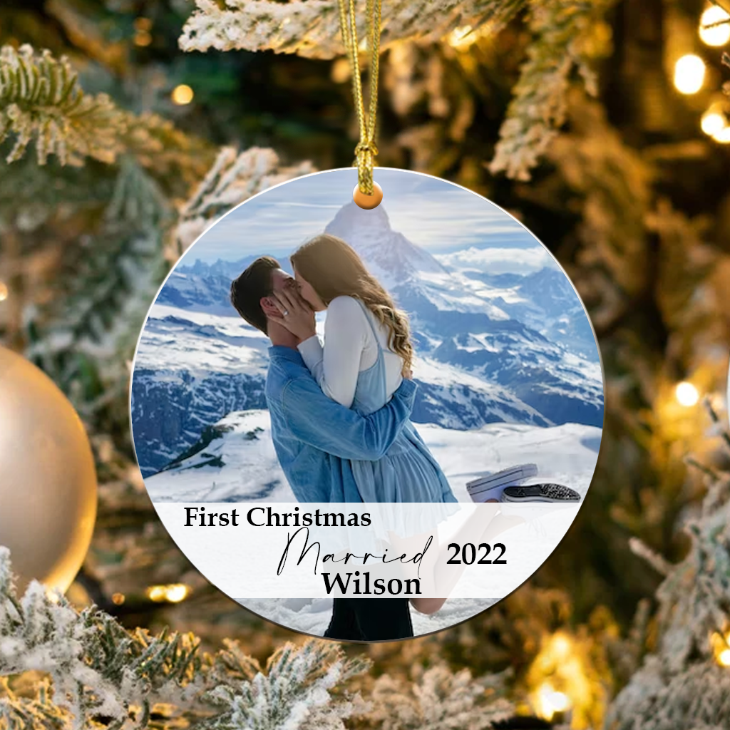 Custom Couples Ornament From Your Photo - First Christmas Married