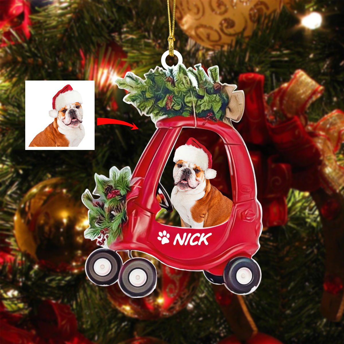 Personalized Dog Ornaments - Custom Dog Christmas Ornaments - The Dog Is In The Car
