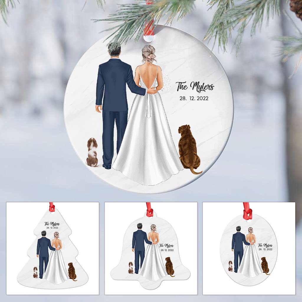 Personalized Couples Christmas Ornaments - Custom Couple And Pet Gifts - Wedding With Pet Christmas Ornaments 